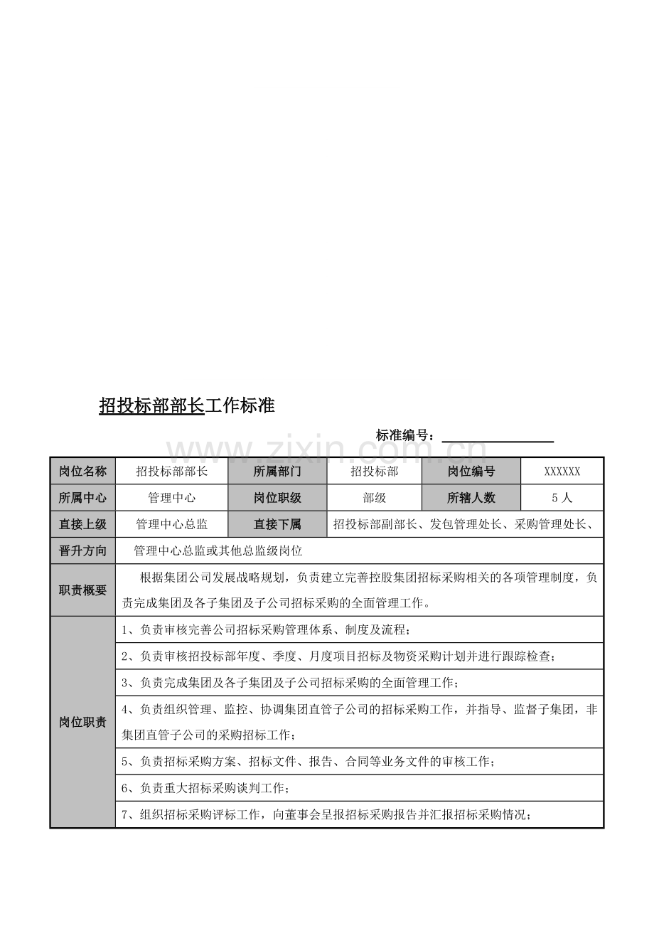 招投标部部长工作标准.doc_第1页