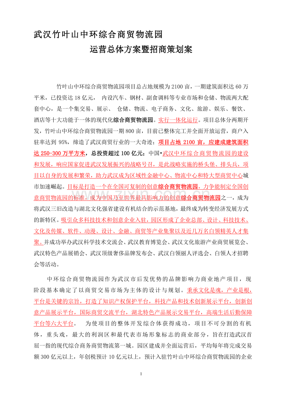 武汉中环商贸城运营总体方案暨招商策划案.doc_第1页