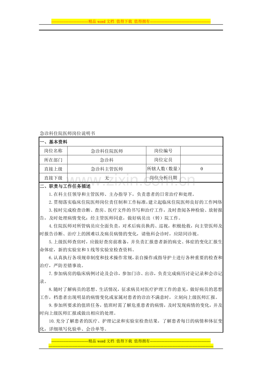 急诊科住院医师岗位说明书.doc_第1页