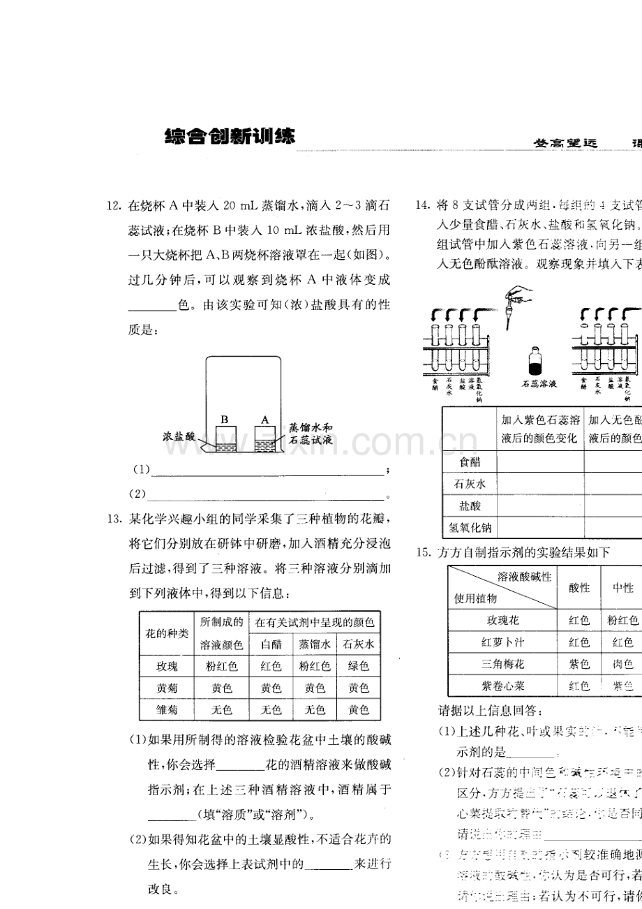 九年级化学对酸和碱的初步认识同步练习.doc_第2页