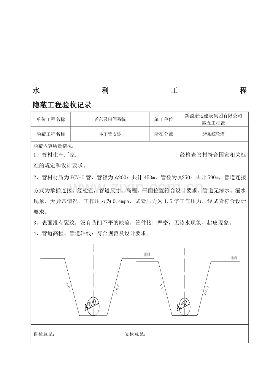 合格5土地整理管道安装--隐蔽工程验收记录.doc_第1页