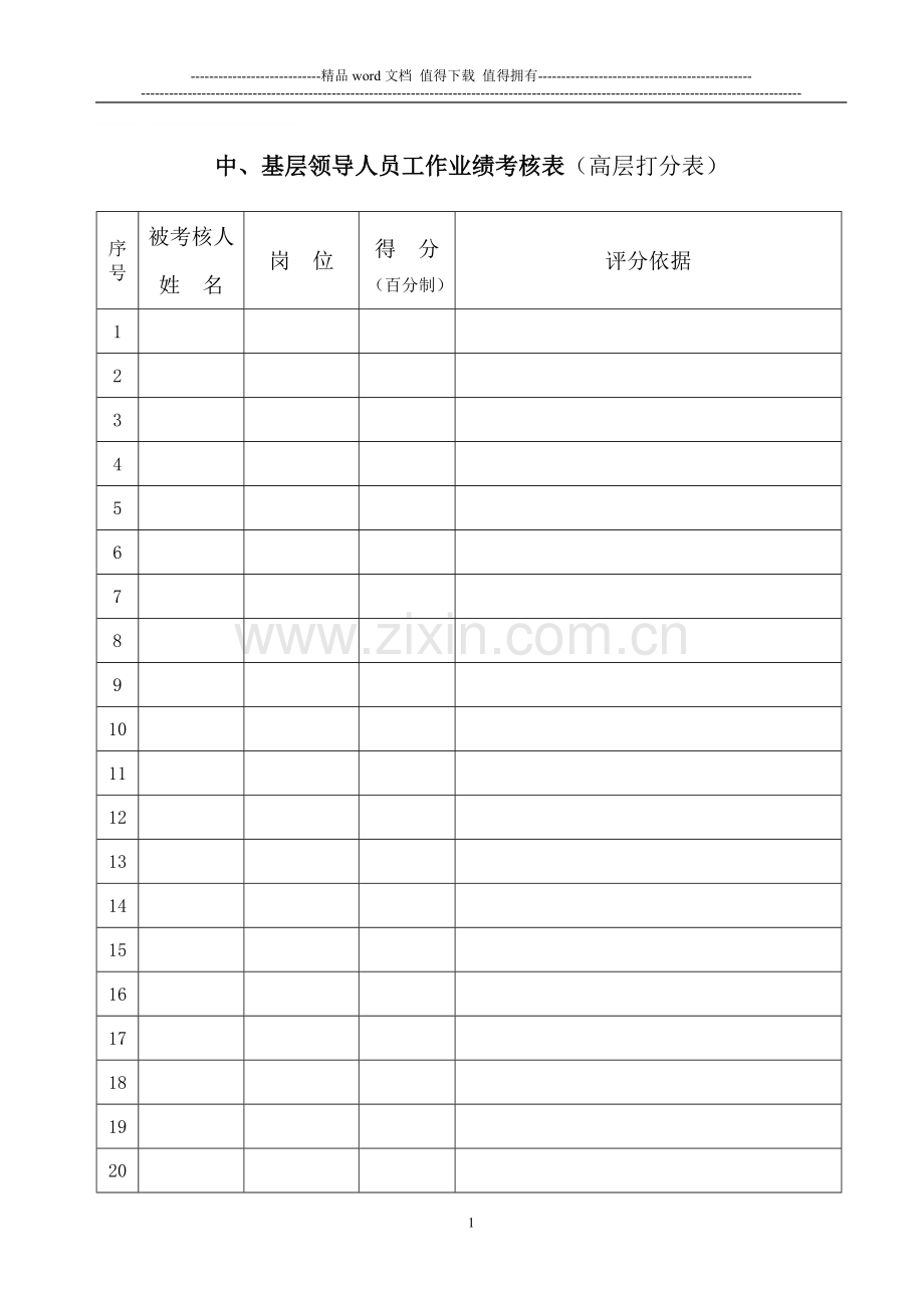 基层领导人员工作业绩考核表(高层打分表)..doc_第1页