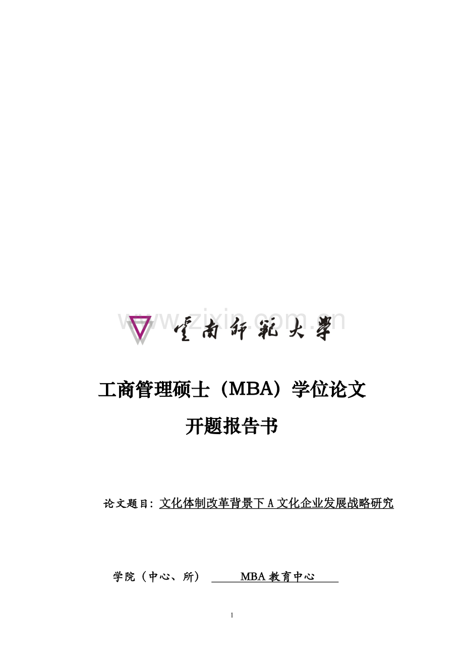 A文化企业发展战略研究开题报告.doc_第1页