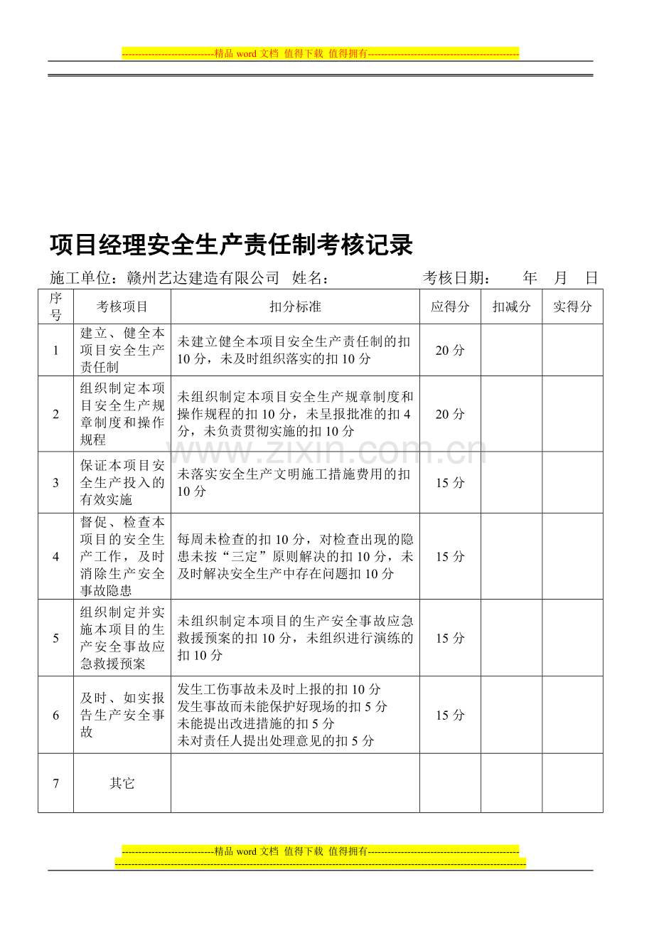 3安全生产责任制考核记录..doc_第1页