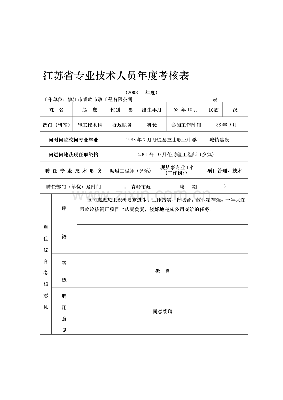 江苏省专业技术人员年度考核表010..doc_第1页