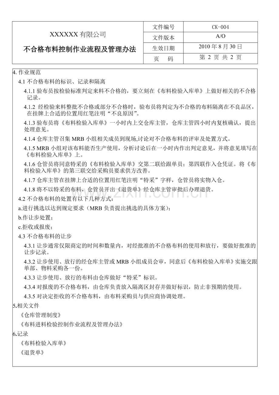 进料不合格布料控制作业流程及管理办法.doc_第2页