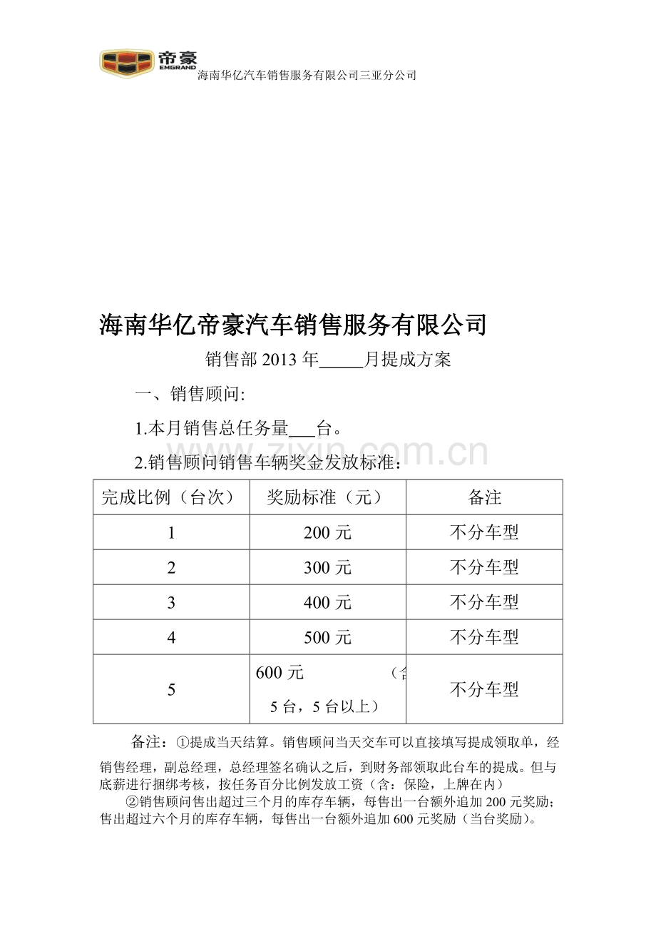 2013年销售部提成方案.doc_第1页