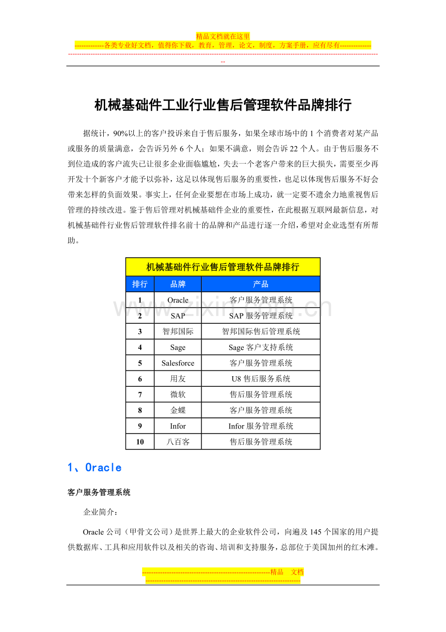 机械基础件工业行业售后管理软件品牌排行.doc_第1页