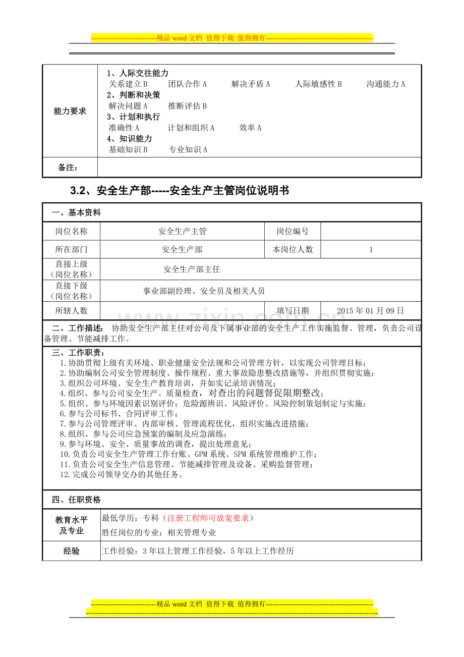 安全生产部岗位设置及说明书.doc_第2页