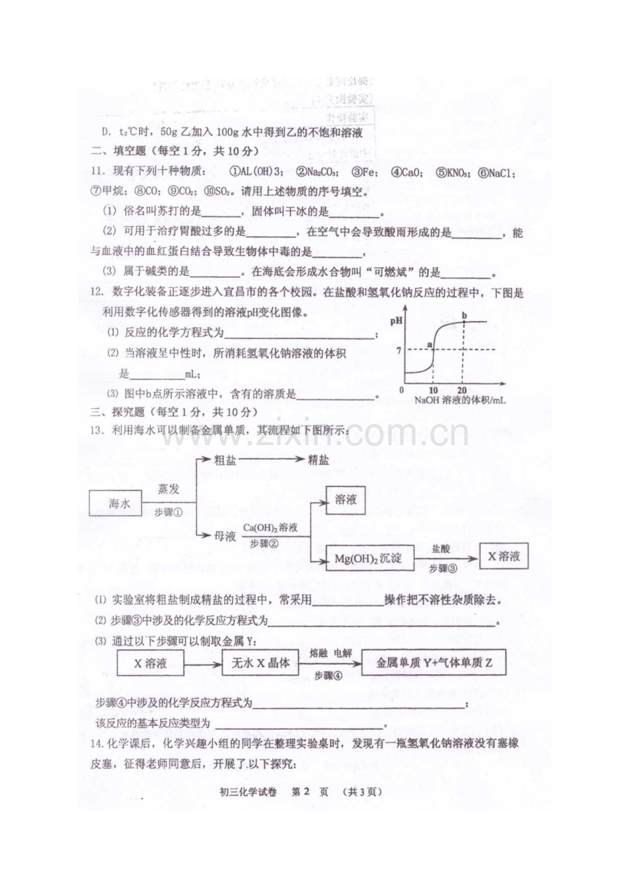 江苏省泗阳县2016届九年级化学下册第一次月考试题.doc_第2页