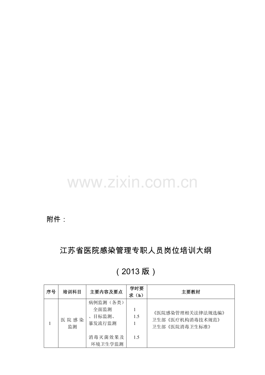 江苏省医院感染管理专职人员岗位培训大纲(2013版).doc_第1页