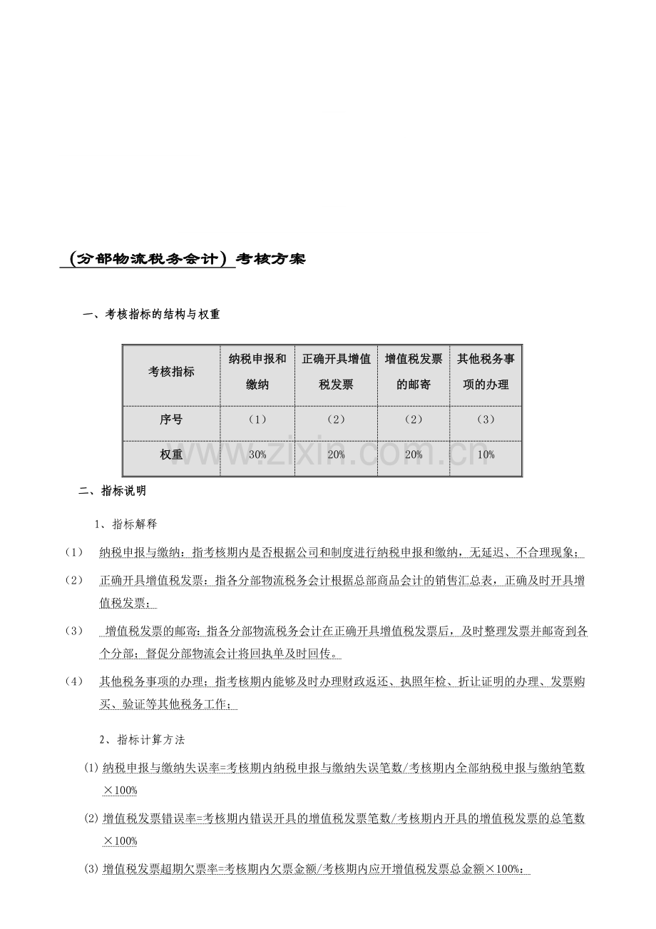 财务中心物流财务部(分部物流税务会计)考核方案[1]..doc_第1页