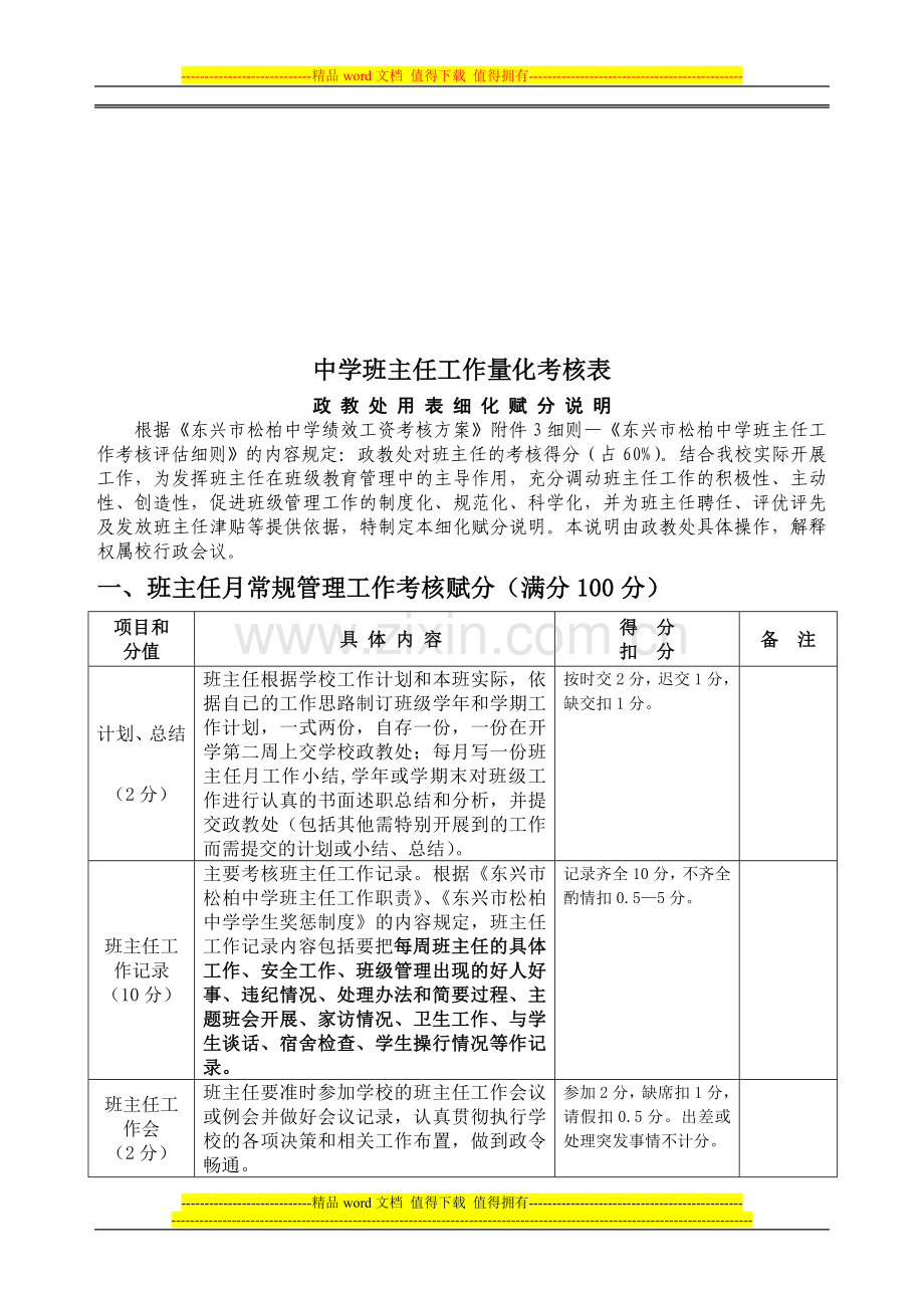 东兴市松柏中学班主任工作量化考核表..doc_第1页