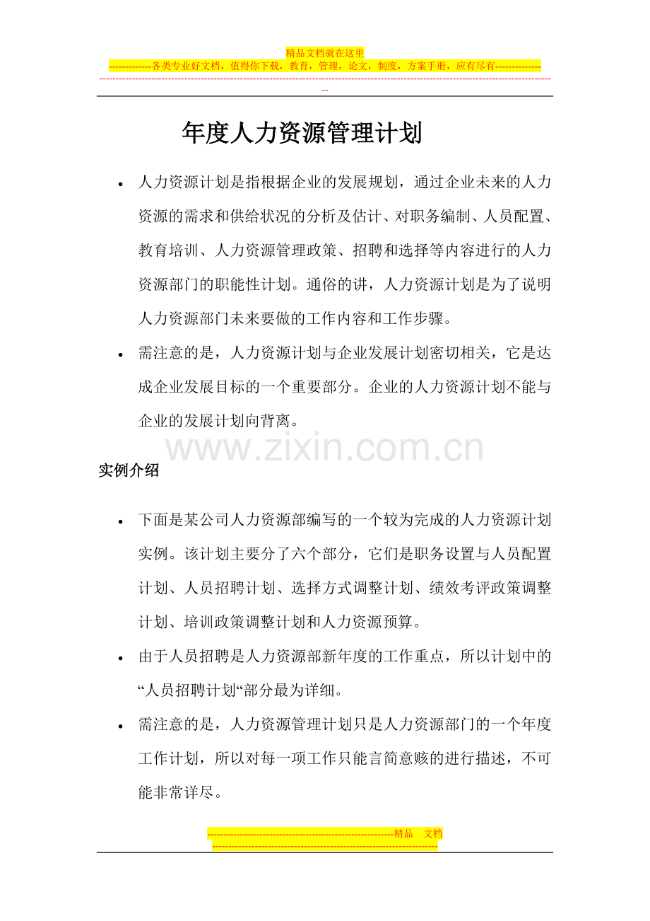 某公司年度人力资源管理计划.doc_第1页