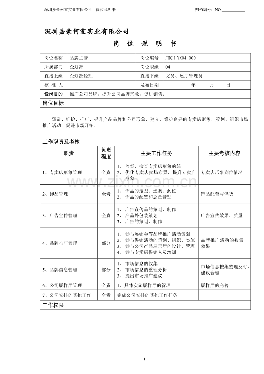 品牌主管岗位说明书.doc_第1页