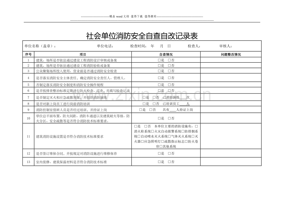 社会单位消防安全自查自改记录表.doc_第1页