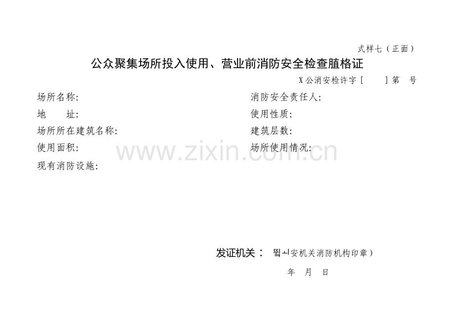 公众聚集场所投入使用、营业前消防安全检查合格证.doc_第1页