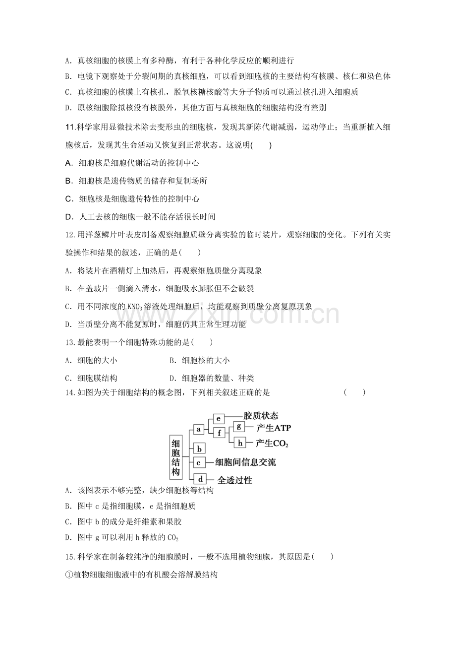 2012届高考生物一轮复习单元测试：细胞的结构和功能(人教版)1.doc_第3页