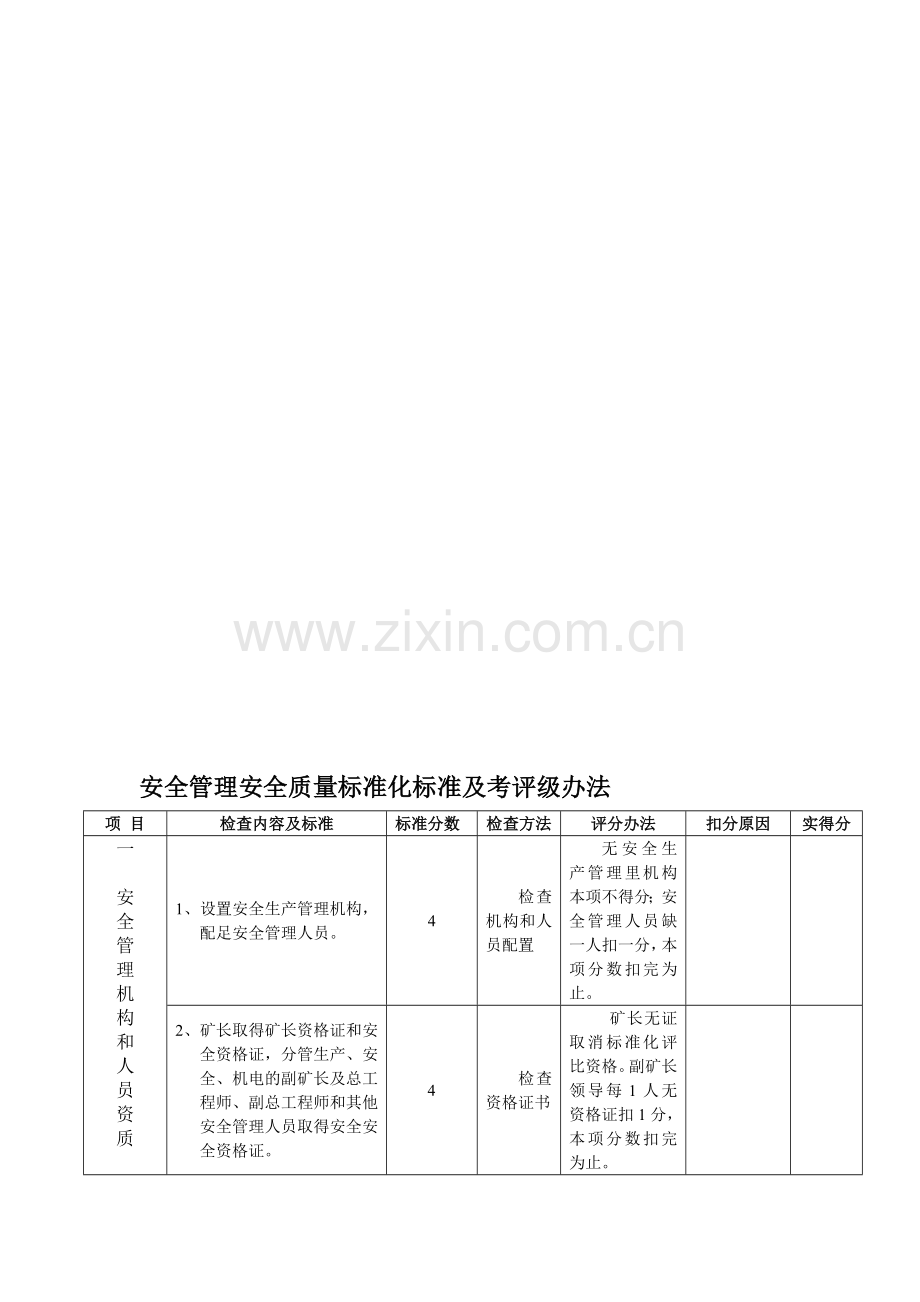 安全管理安全质量标准化标准及考评级办法.doc_第1页