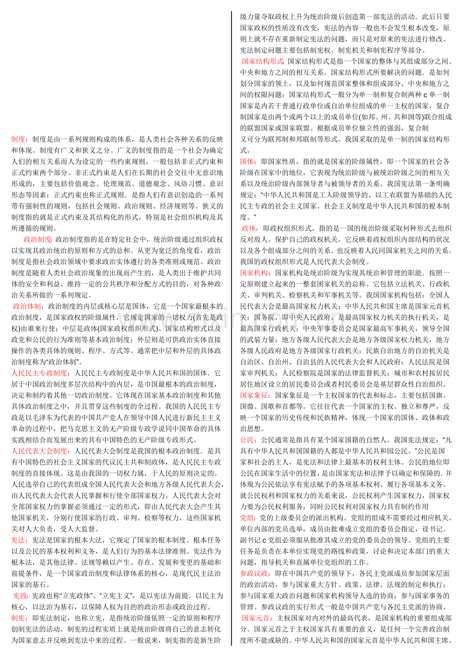 电大本科段中国当代政治制度复习资料小抄.doc_第1页