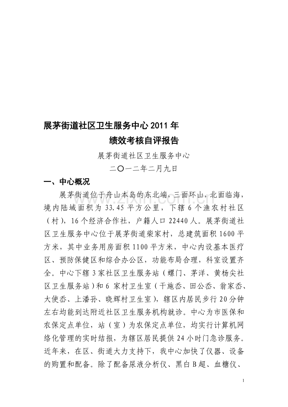 街道社区卫生服务中心绩效考核自评报告..doc_第1页