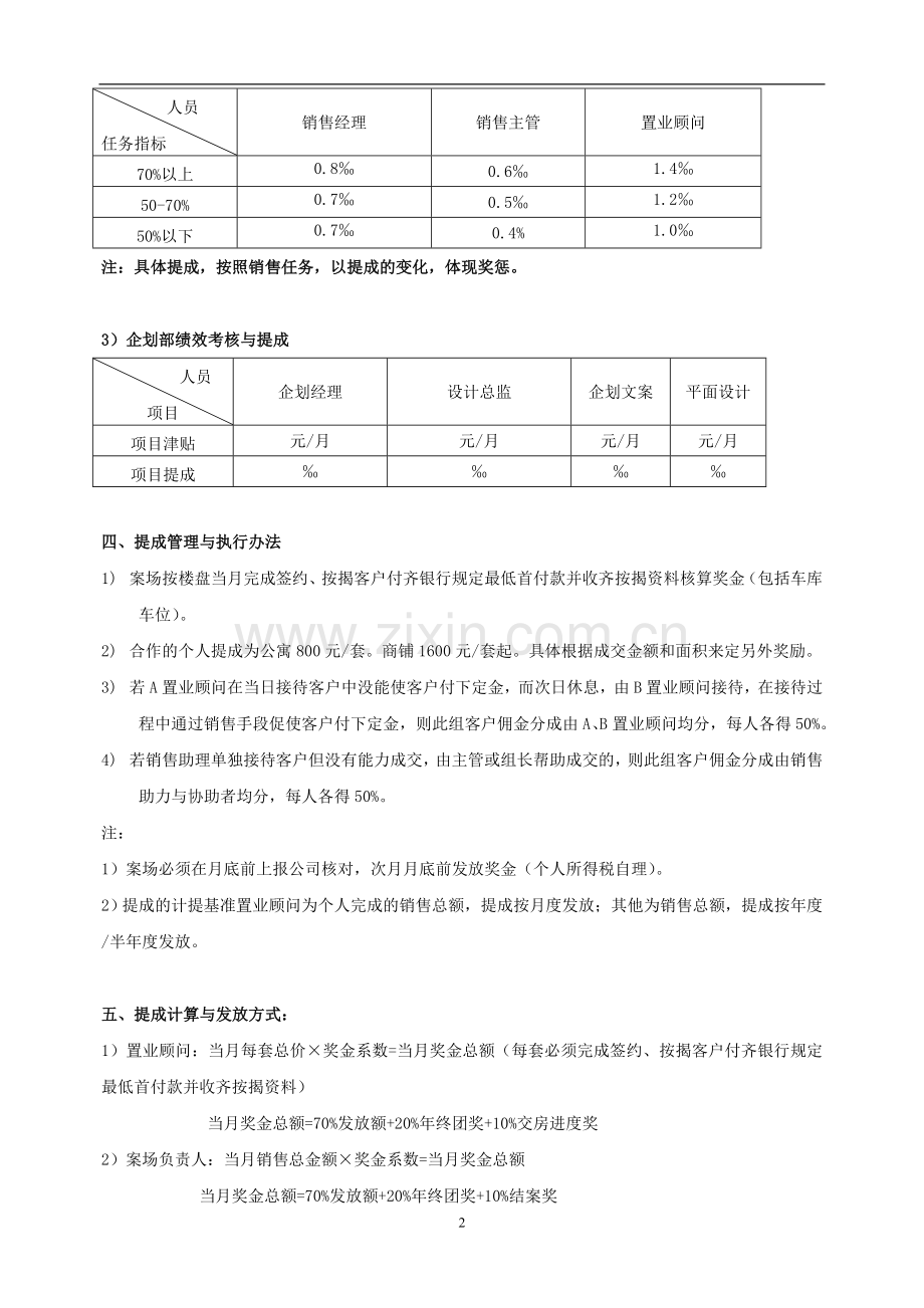 XX地产绩效考核与提成管理办法..doc_第2页