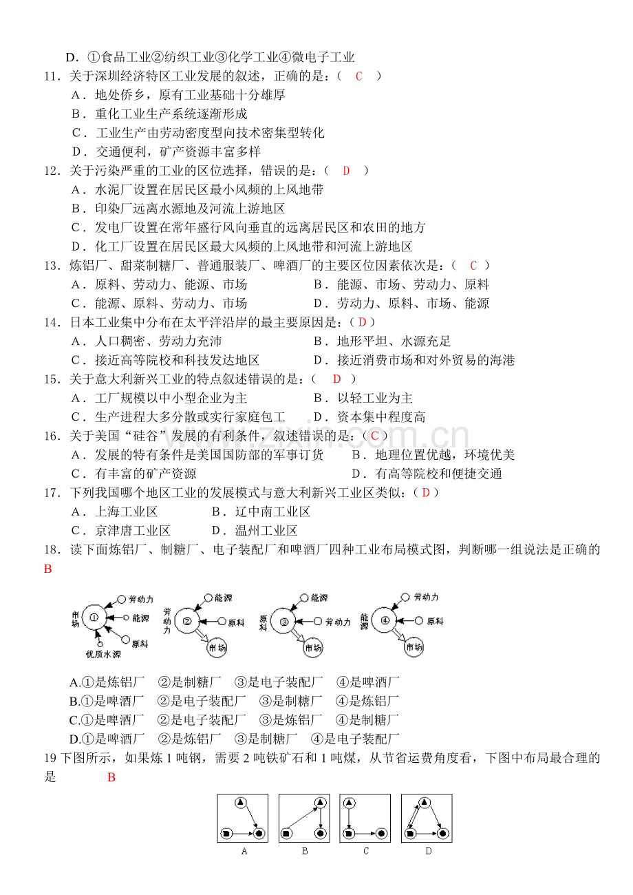 高一地理第四单元工业地域的形成单元测试.doc_第2页