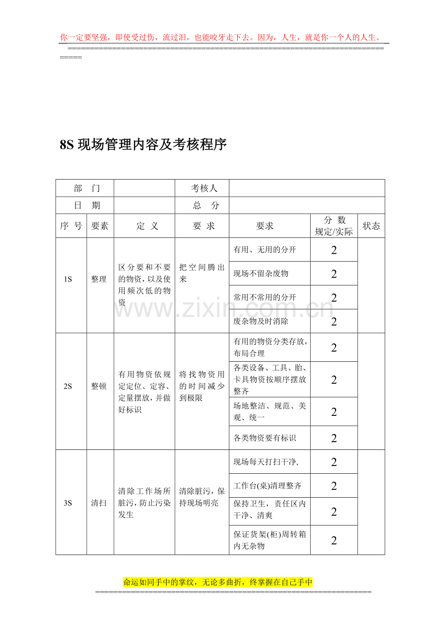 8S现场管理内容考核..doc_第1页