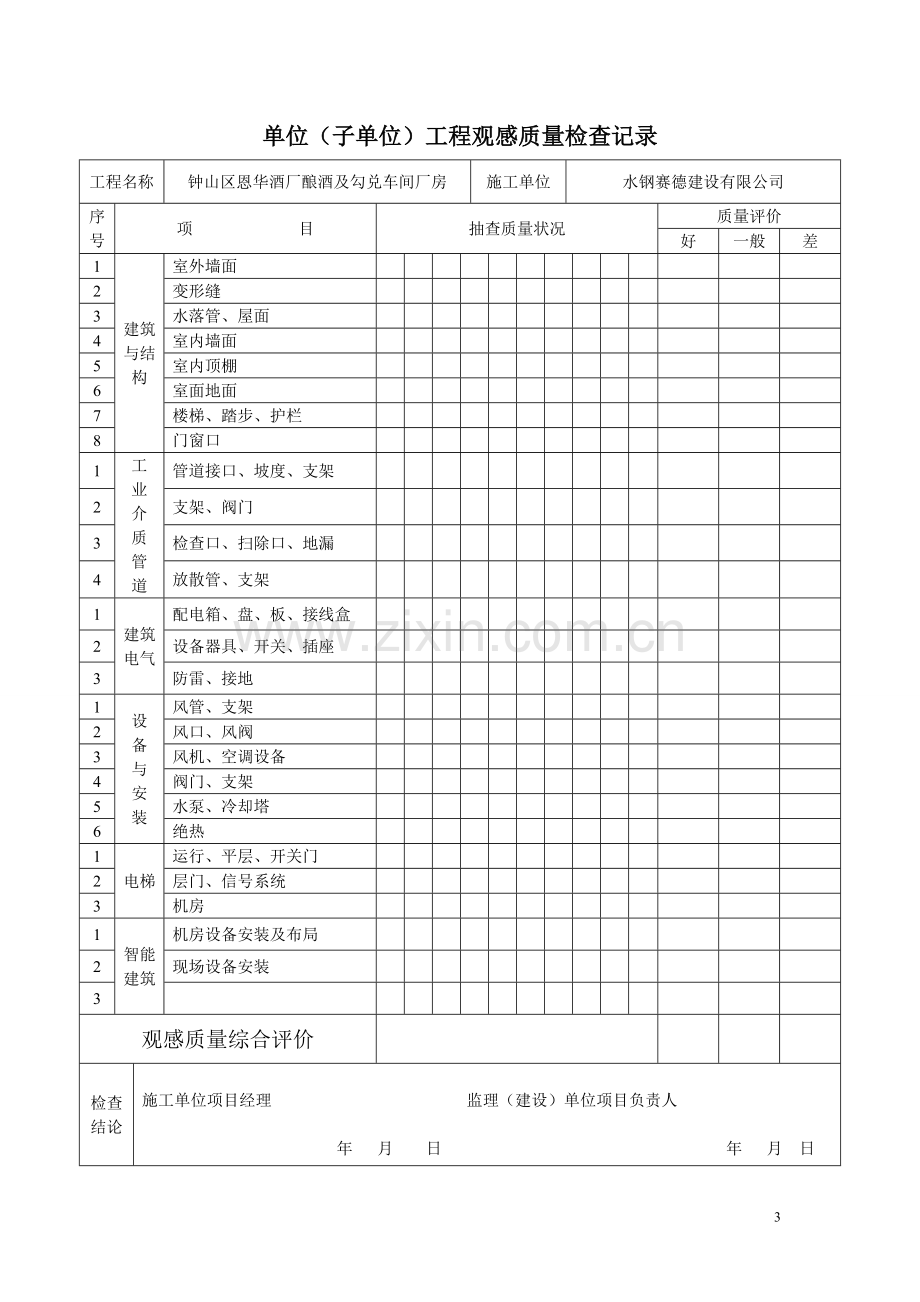 质量控制、观感质量验收记录.doc_第3页