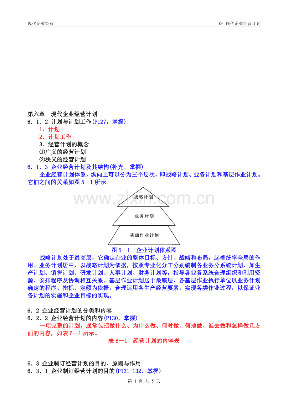 授课-06-现代企业经营计划(教材第六章)整理后.doc_第1页