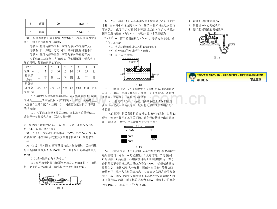 八年级物理下学期期末试卷及试卷分析[下学期]--上海科技出版社.doc_第3页