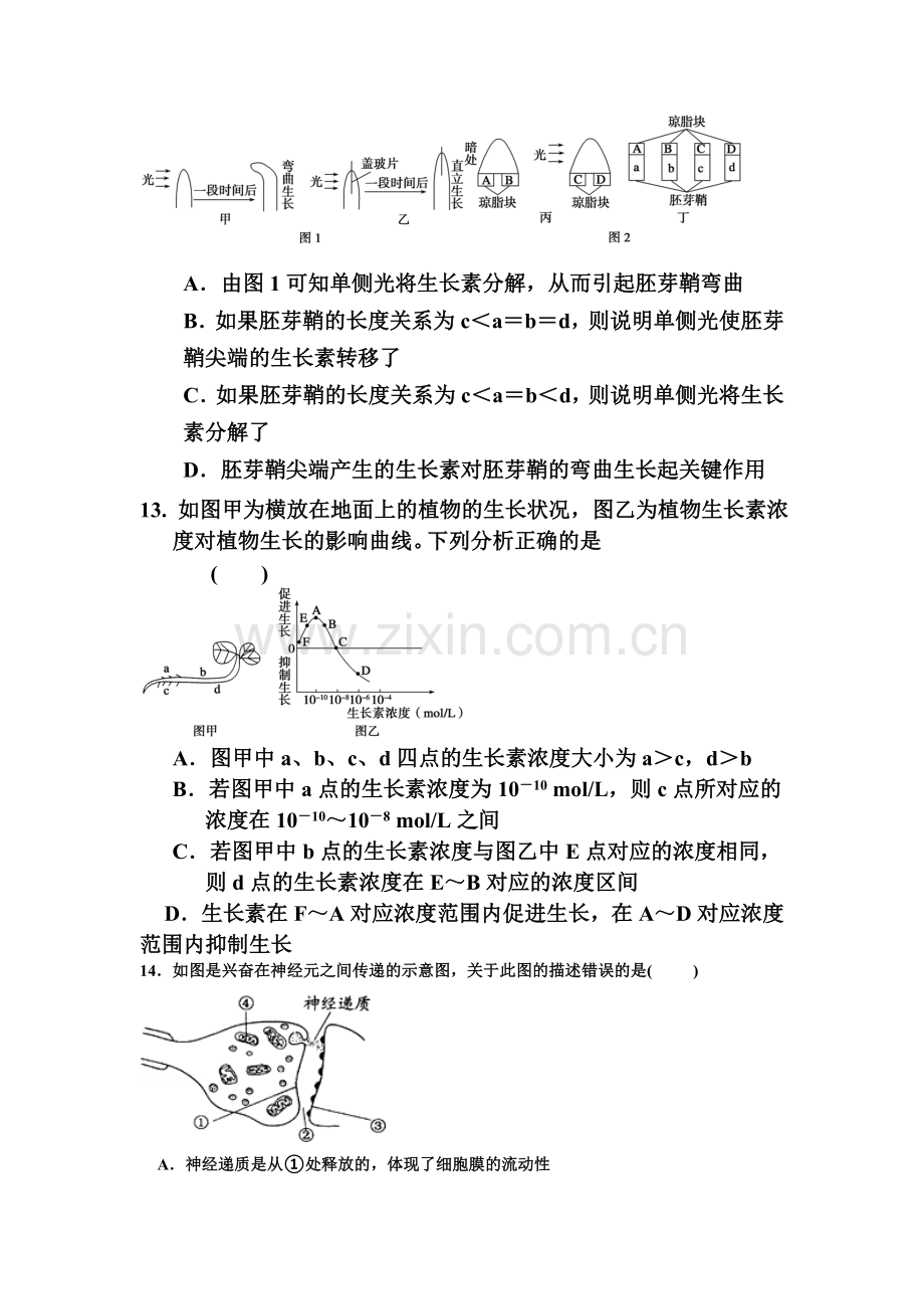 高二生物上册第二次月考调研检测试题2.doc_第3页