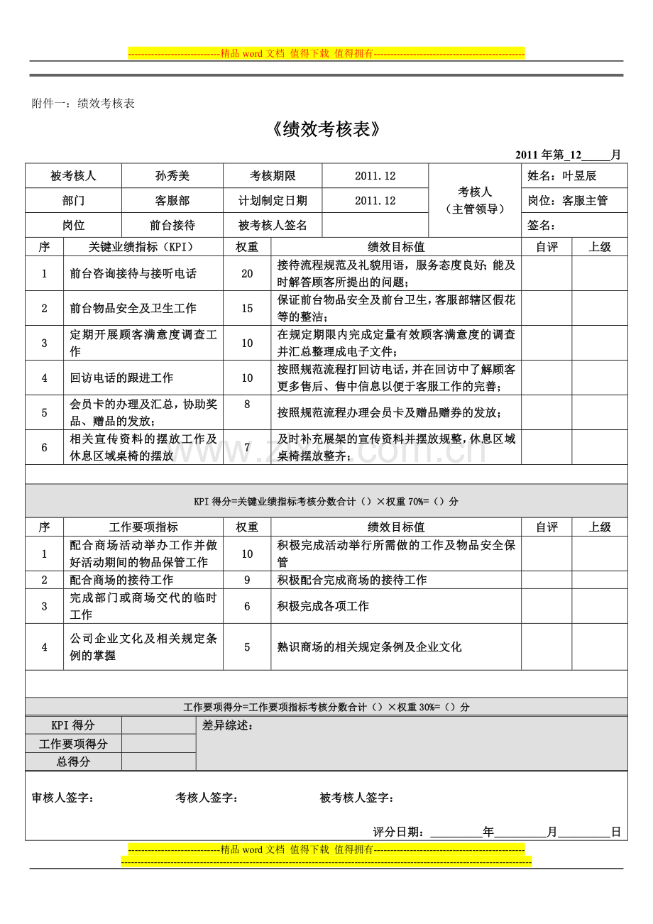 孙秀美12月份绩效考核表..doc_第1页