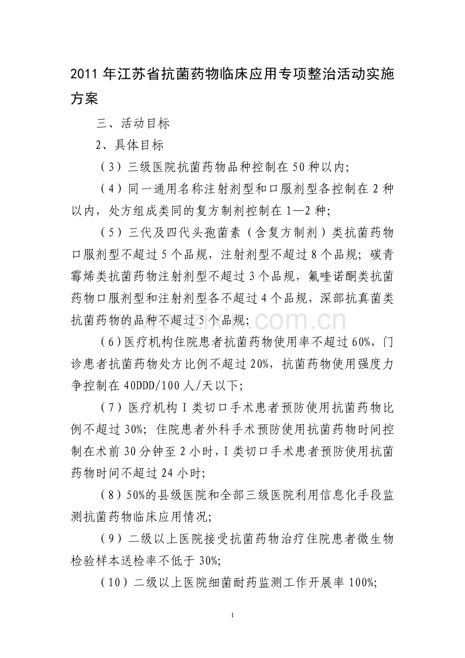 2011年江苏省抗菌药物临床应用专项整治活动实施方案.doc_第1页