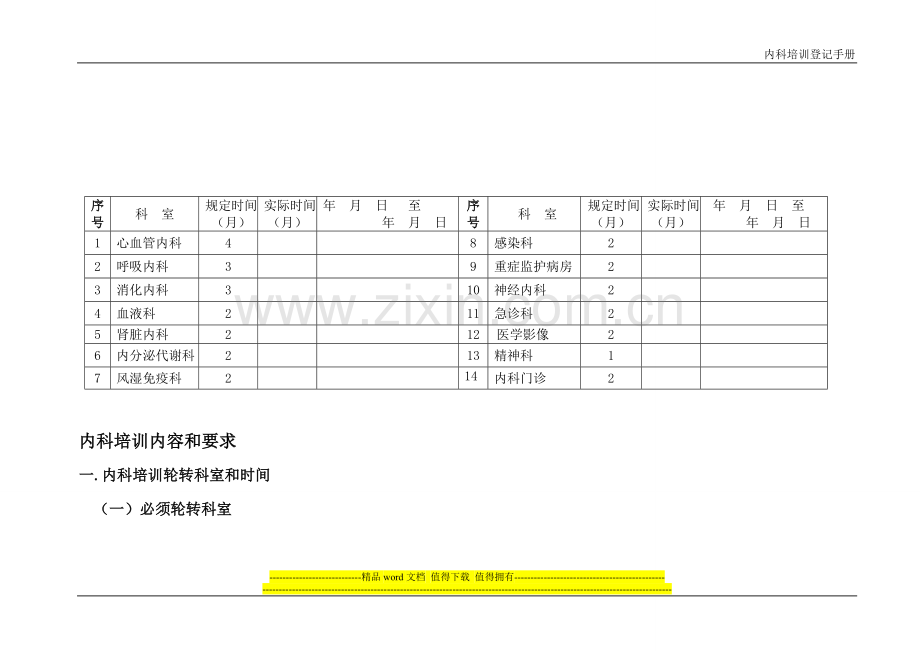 住院医师规范化培训登记手册-内科正文1.doc_第1页