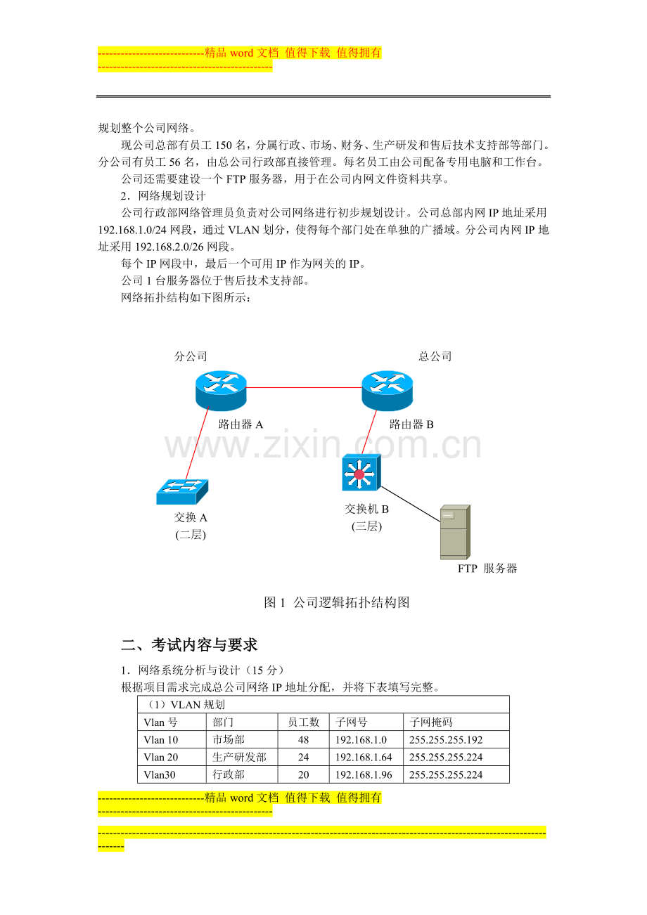 湖南省高等职业院校计算机网络技术专业技能抽查考核题库02..doc_第2页