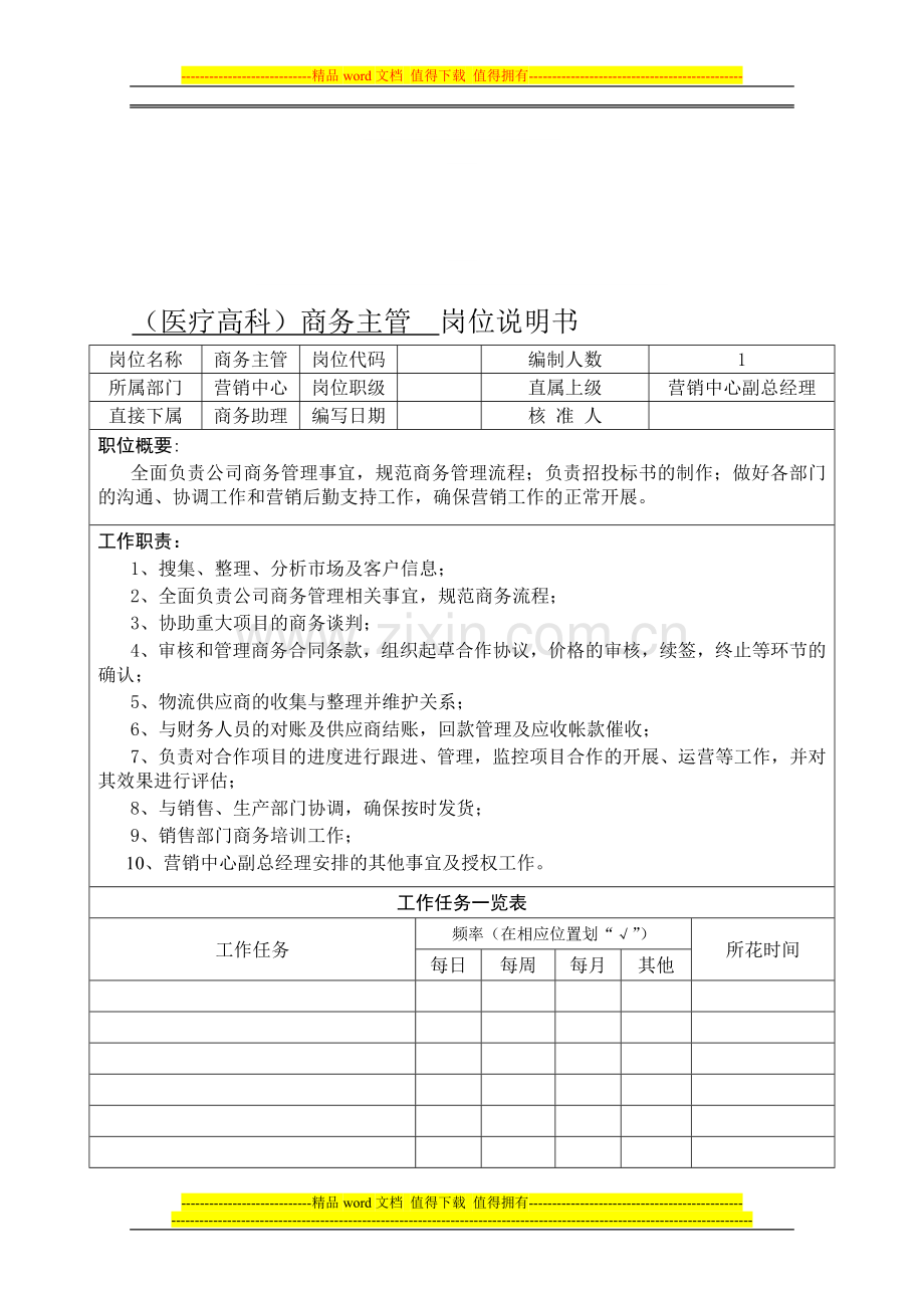 商务主管岗位说明书1.doc_第1页