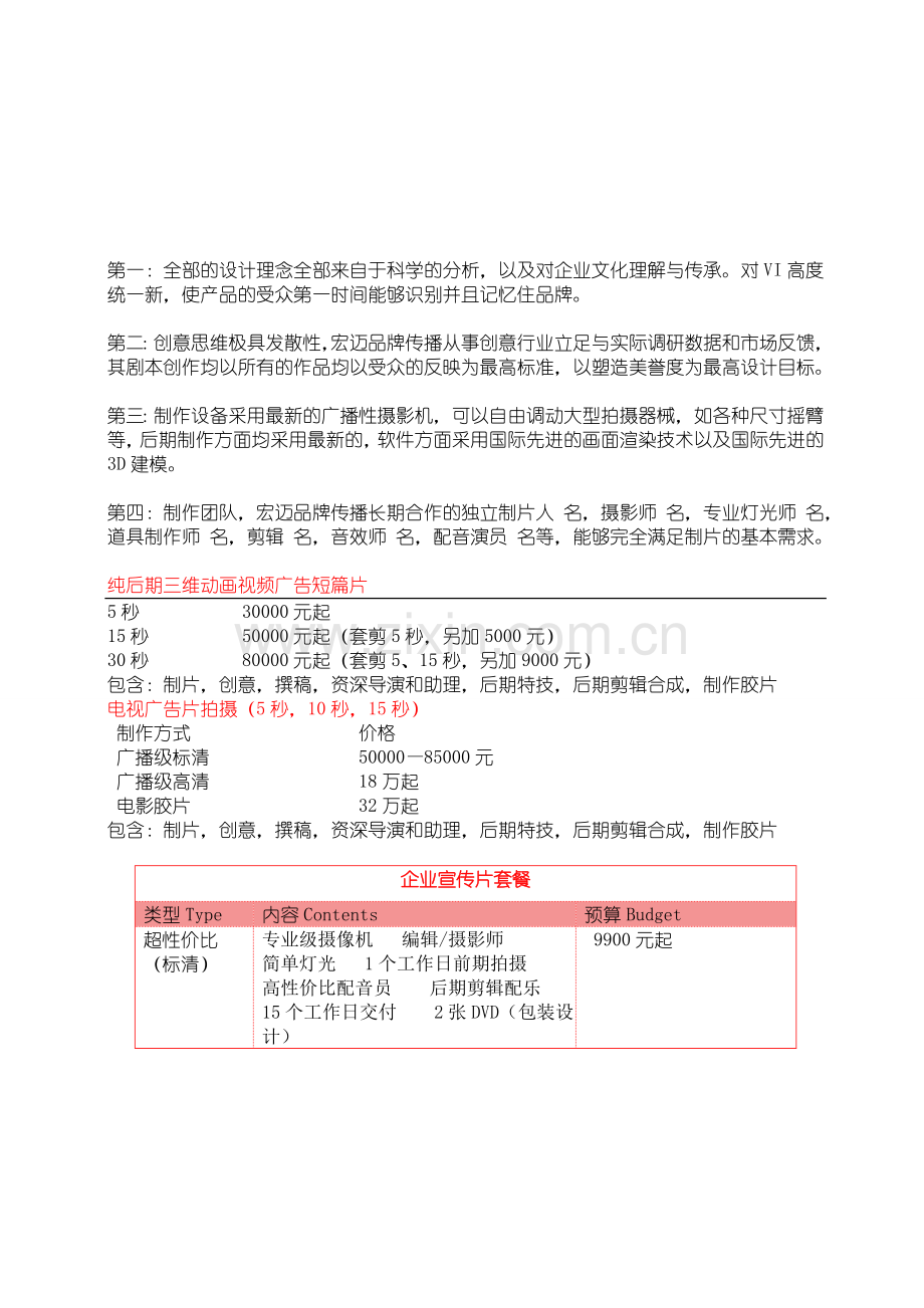 企业宣传片报价表-样单.doc_第1页