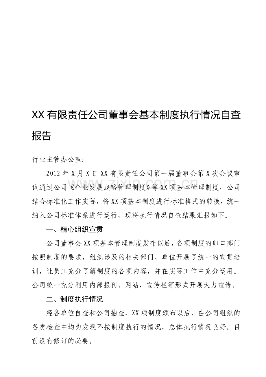 XX公司基本制度执行情况自查报告.doc_第1页