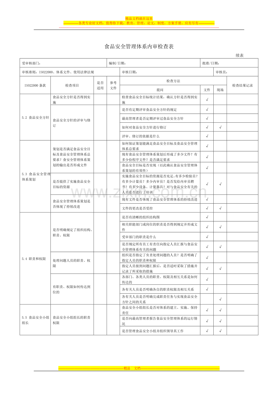 食品安全管理体系内审检查表.doc_第3页