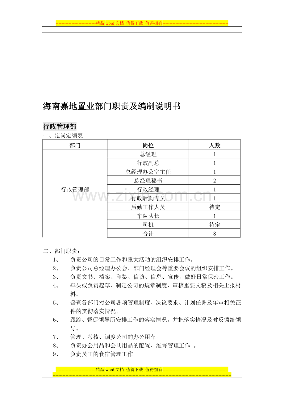 房地产公司各部门职责说明书.doc_第1页