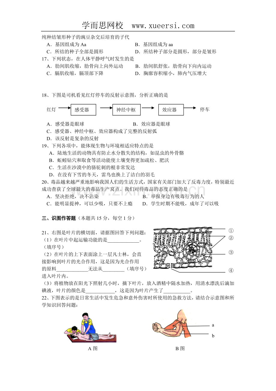 湖南省长沙市生物会考模拟试题.doc_第3页