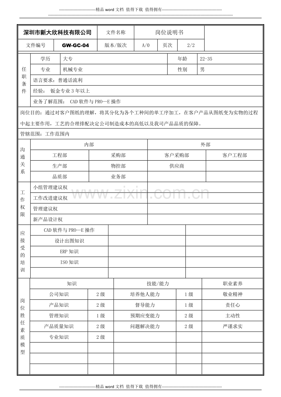 钣金工程师岗位说明书.doc_第2页