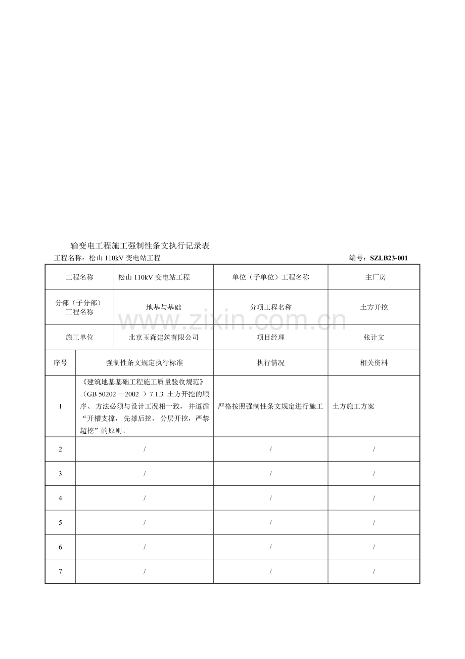 主厂房SZLB23---输变电工程强制性条文执行记录表.doc_第1页