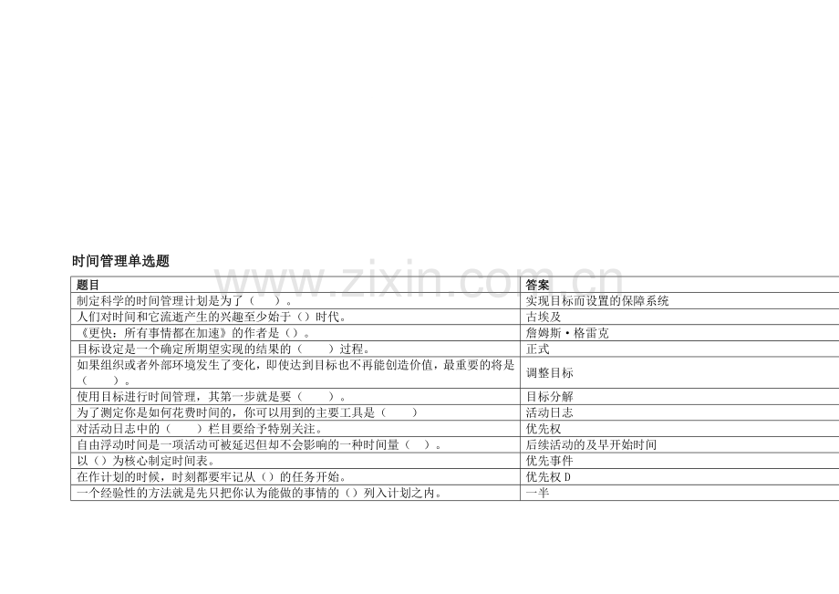 时间管理选择题(单选)教师继续教育-专用.doc_第1页