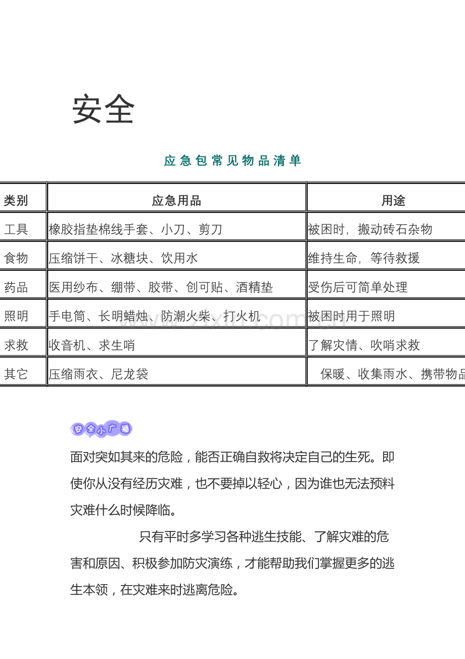 应急包常见物品清单.doc_第1页