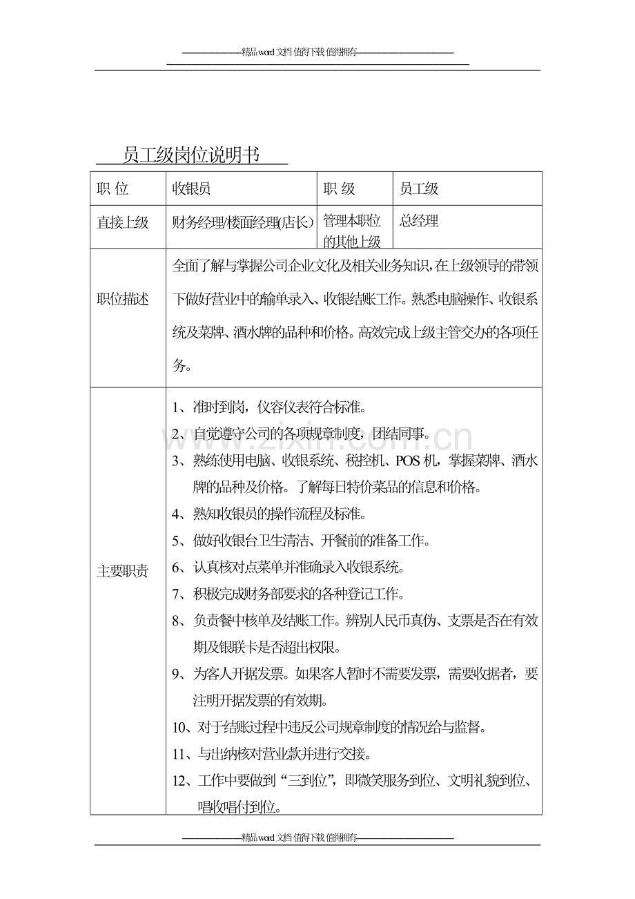 收银员岗位说明书新1.doc_第1页