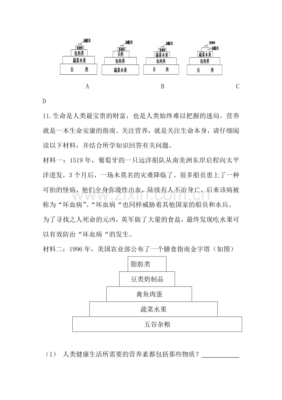 七年级生物食物的营养成分同步练习.doc_第3页