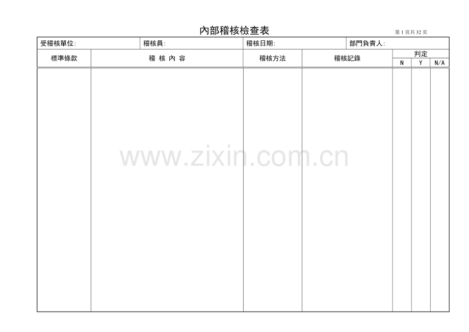 经典内审检查表范本.doc_第1页