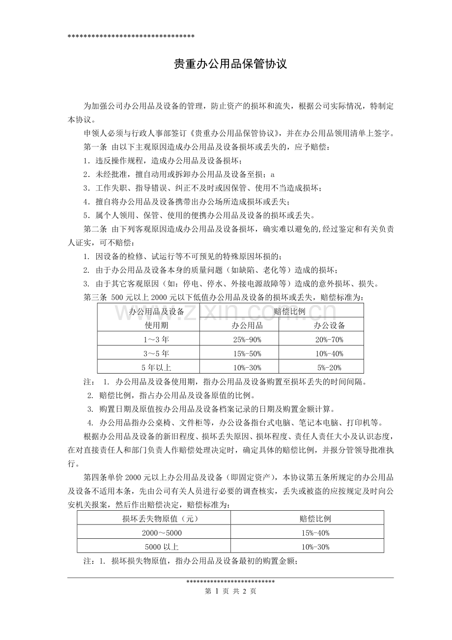 贵重办公用品保管协议.doc_第1页